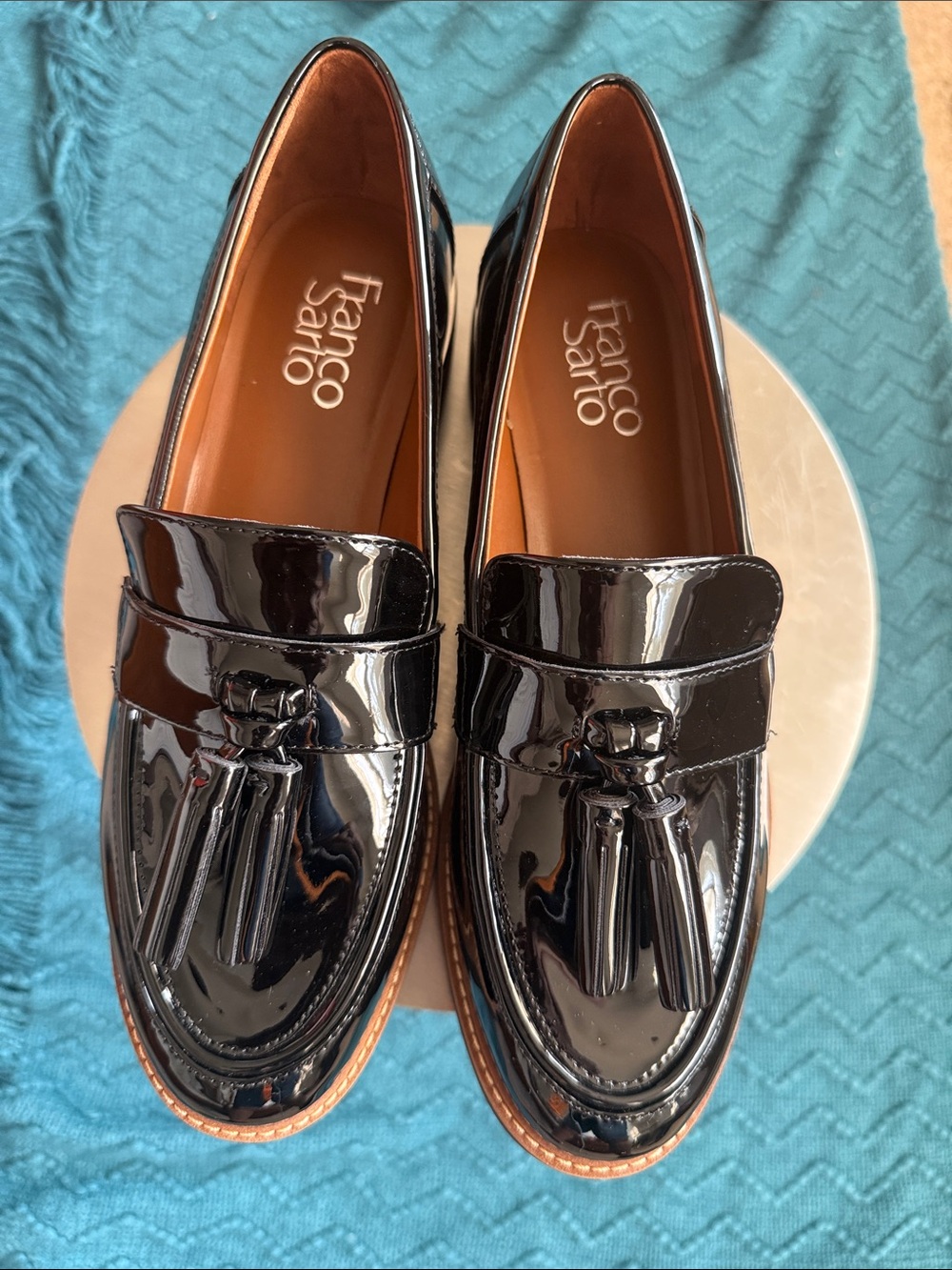 NWOT Franco Sarto Black Patent Tassel Loafers